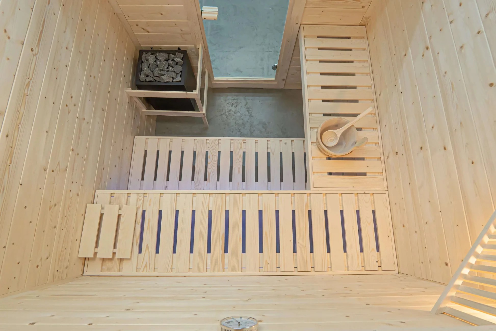 Natural Wood Outdoor Sauna with Two-Tier Bench and Glass Door Buyer reference