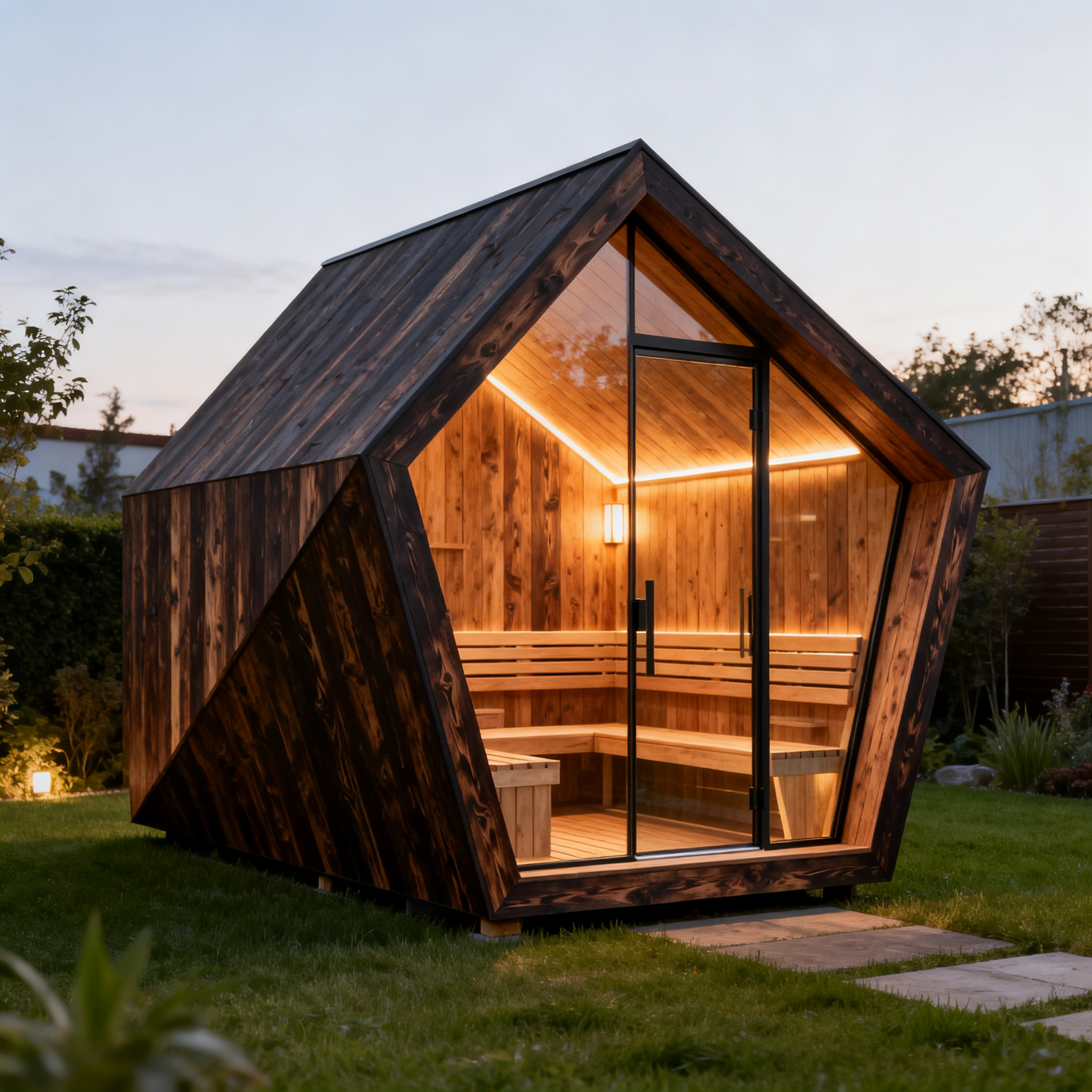 4-6 Person Burnt Wood LED Sauna Cabin Exterior angle