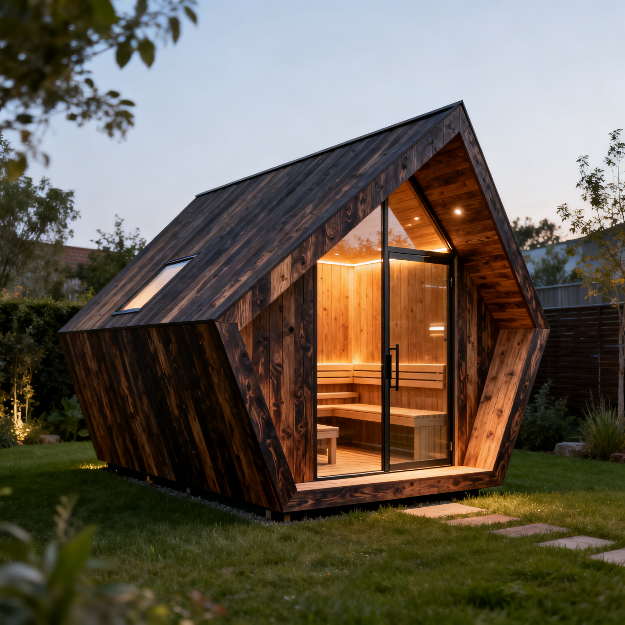 4-6 Person Burnt Wood LED Sauna Cabin Interior detail