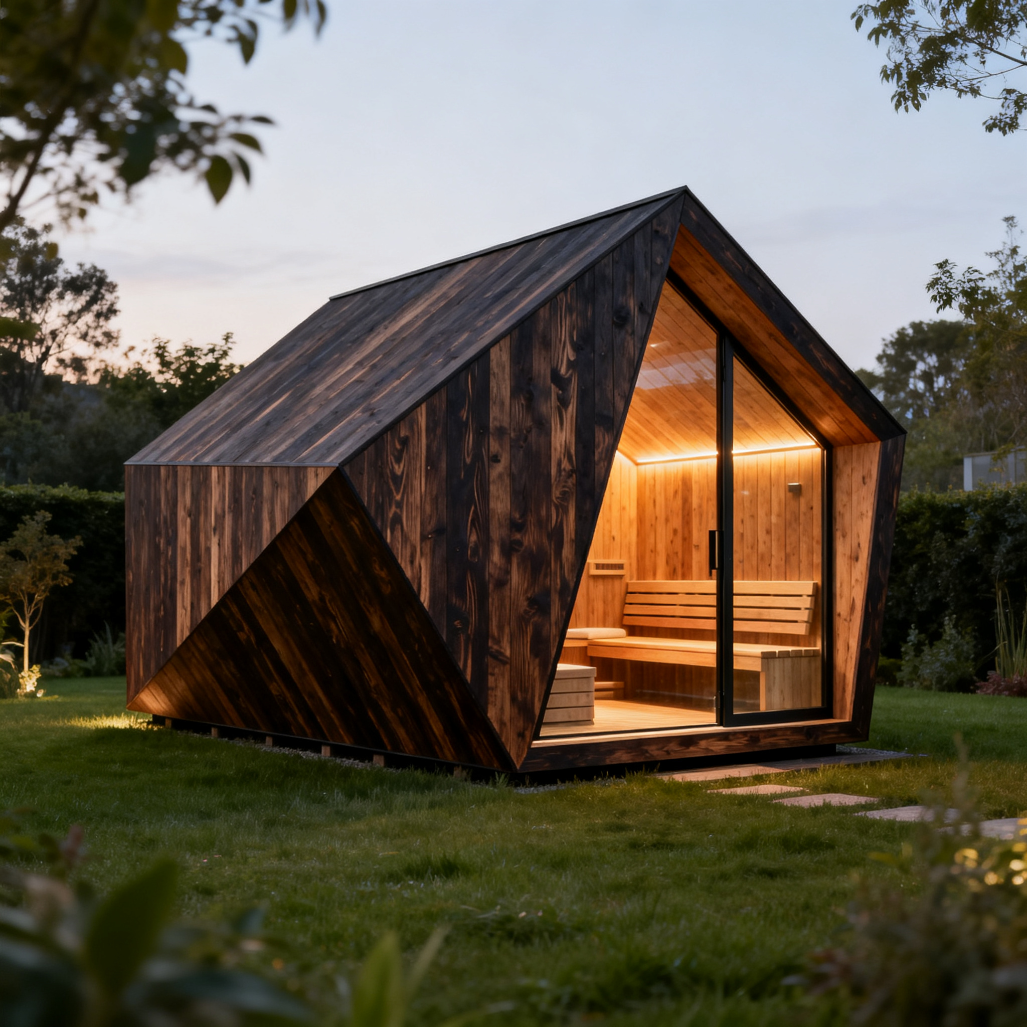 4-6 Person Burnt Wood LED Sauna Cabin Door and glass