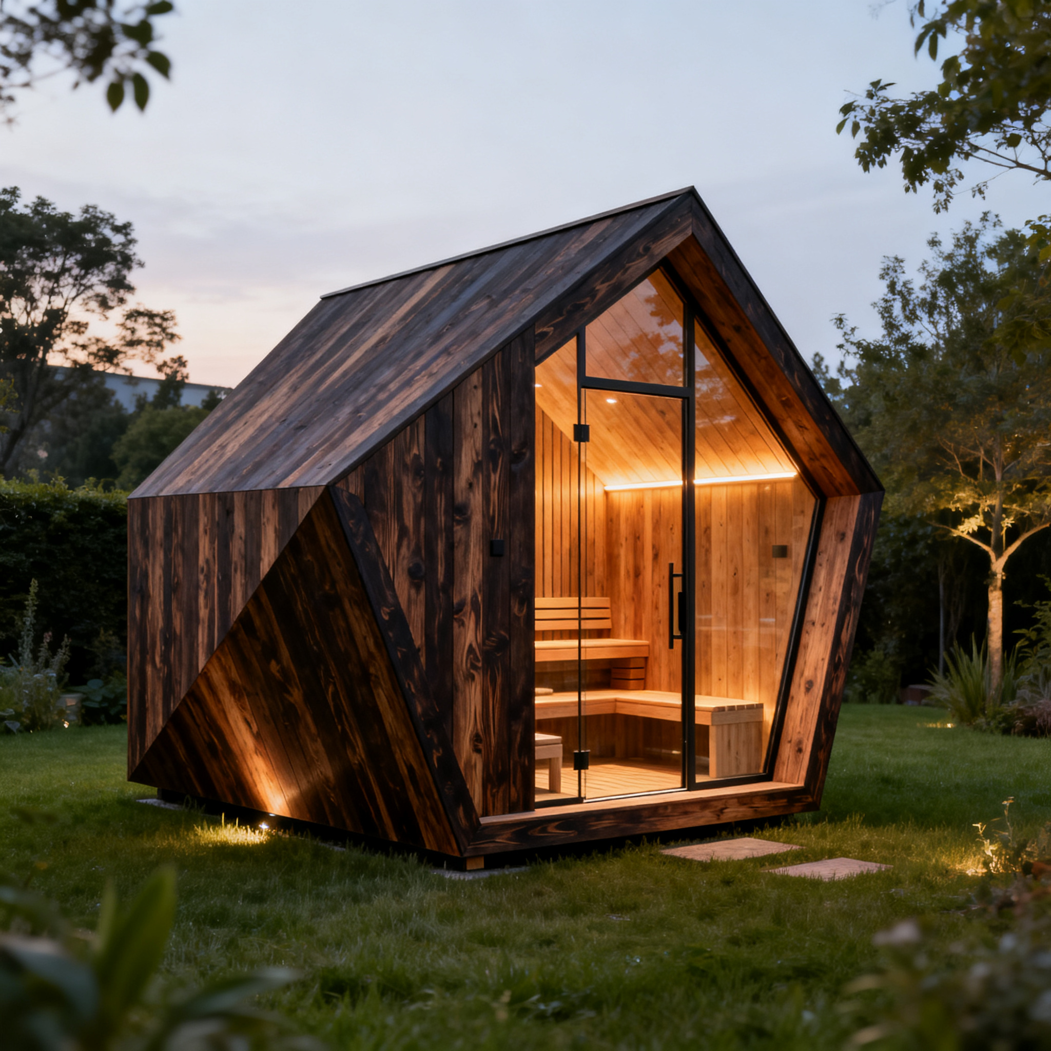 4-6 Person Burnt Wood LED Sauna Cabin Side profile