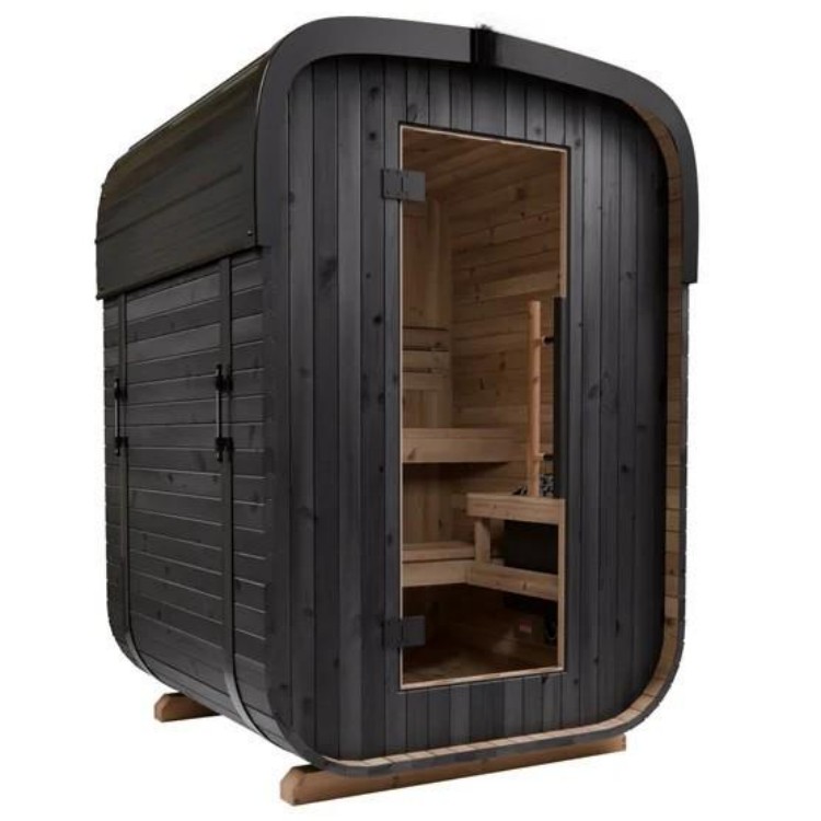 OEM/ODM Luxury Outdoor Sauna Barrel, Carbonized Wood Cladding, Traditional Wet/Dry Heat Sauna for Home &amp; Hotel Projects Door and glass