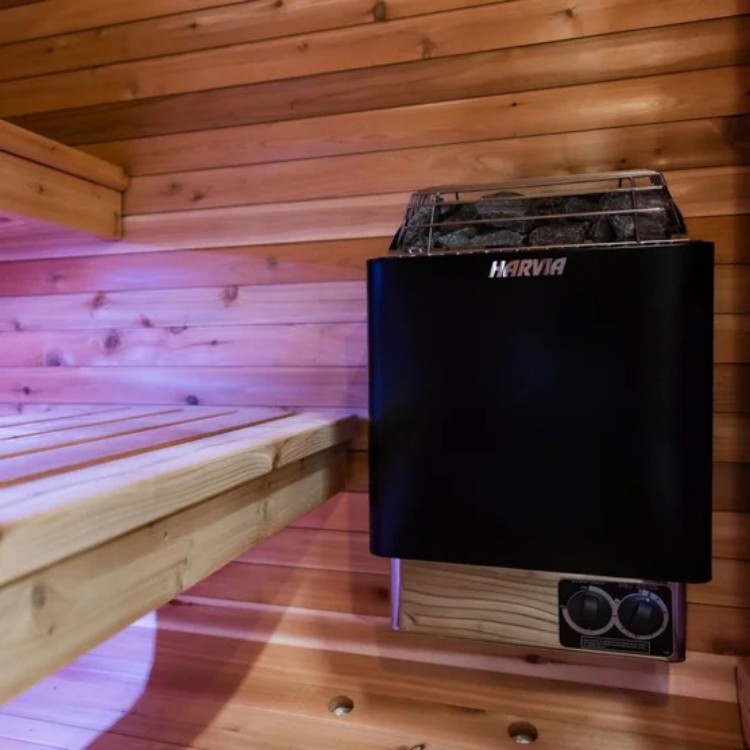 OEM/ODM Luxury Outdoor Sauna Barrel, Carbonized Wood Cladding, Traditional Wet/Dry Heat Sauna for Home &amp; Hotel Projects Side profile