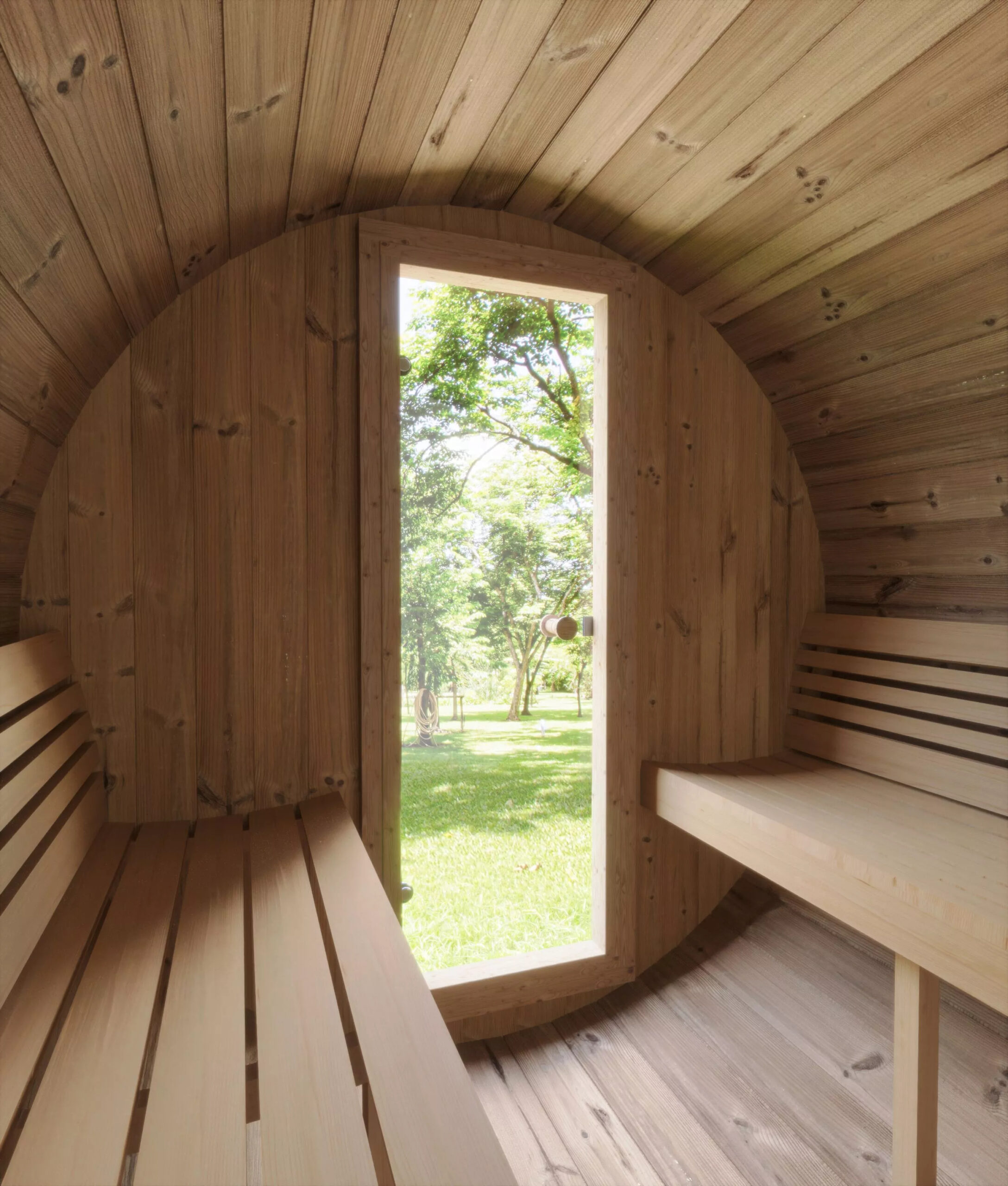 2 Person Cedar Barrel Sauna for Compact Outdoor Sites House CSA-115 Door and glass