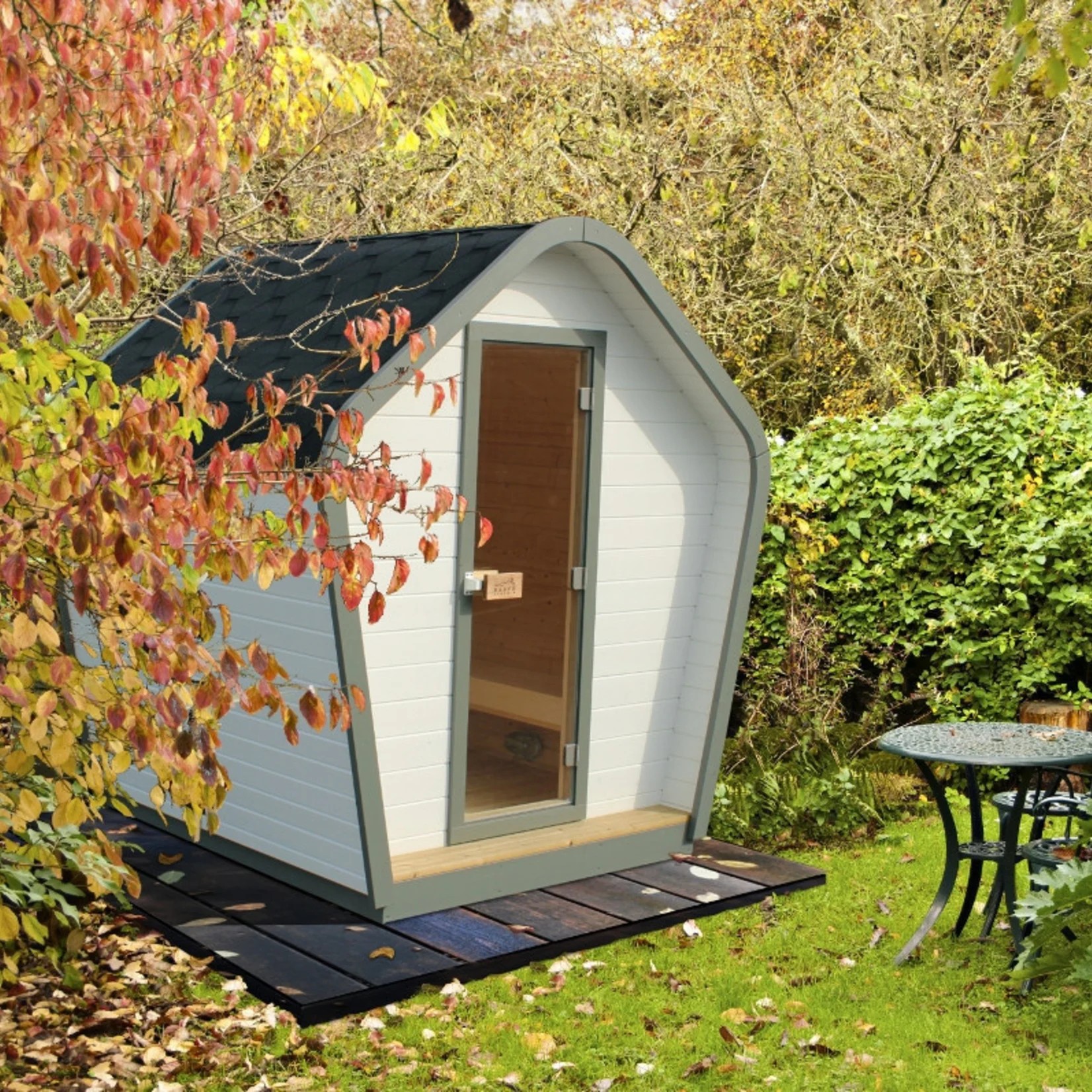 Outdoor Cabin Sauna, Solid Spruce Wooden Backyard Sauna House for Private Garden Wellness Interior detail
