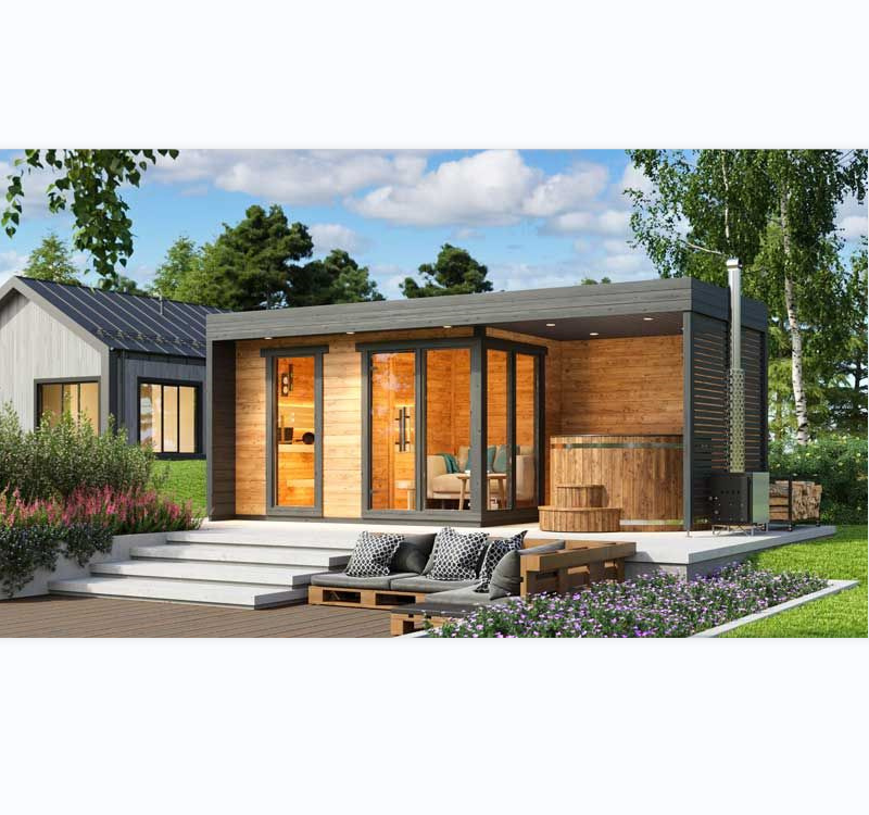 Outdoor Home Small Wooden Far Infrared Sauna for Garden Exterior angle