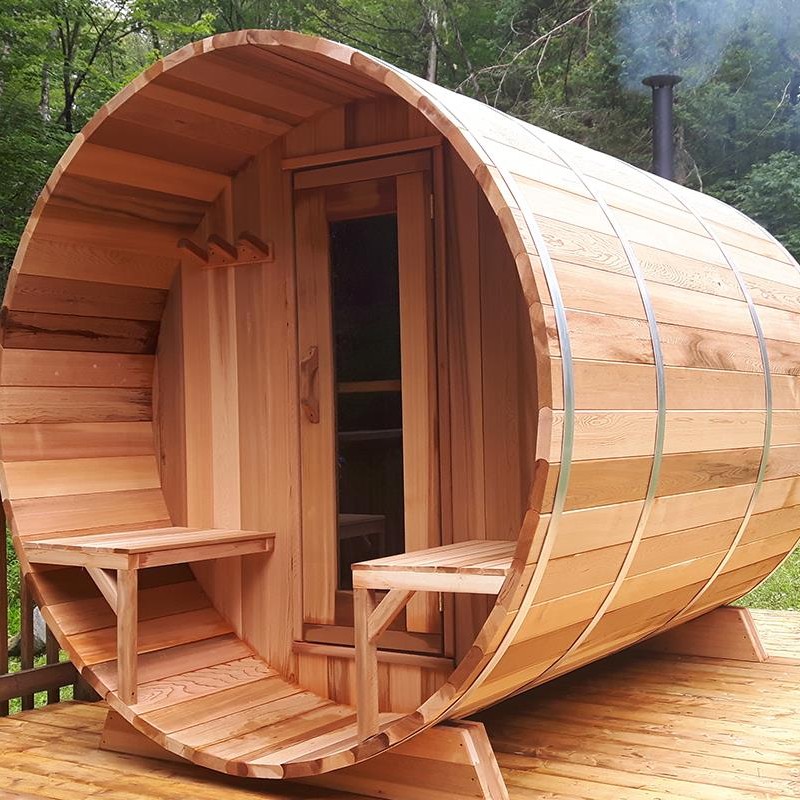 4 Person Red Cedar Outdoor Indoor Barrel Sauna Room CSA-95 Exterior angle