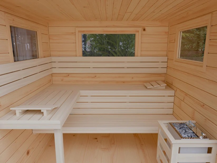 Outdoor Infrared Sauna Room 4 Person Waterproof Wooden Sauna Fast Heating OEM Service Door and glass