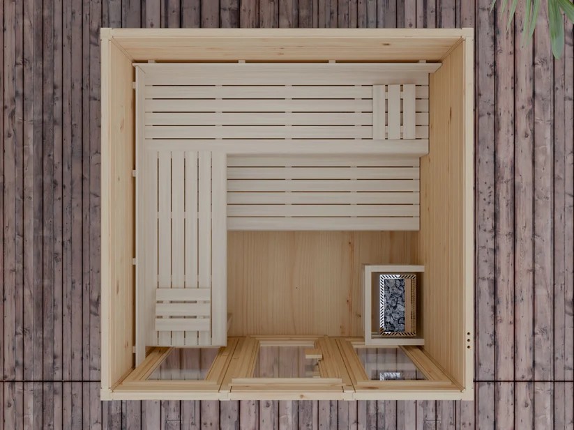 Outdoor Infrared Sauna Room 4 Person Waterproof Wooden Sauna Fast Heating OEM Service Side profile