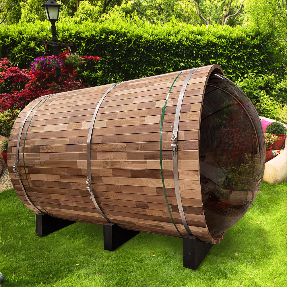 Red Cedar Outdoor Barrel Sauna Room CSA-565 Exterior angle