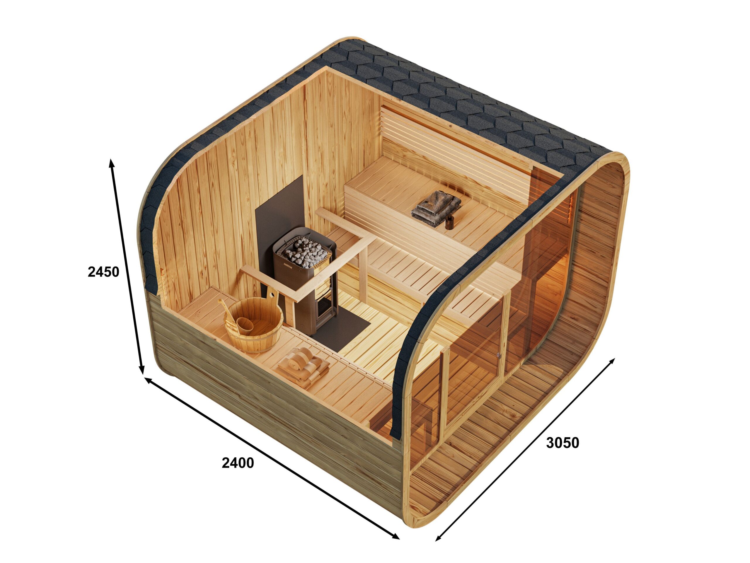 Red Cedar Outdoor Cube Sauna Room CSA-160 Side profile