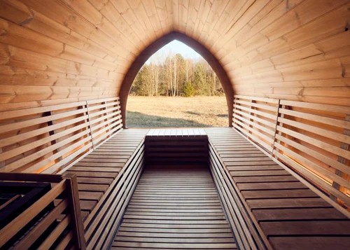 Outdoor Sauna Cabin Minimalist Design Wooden Sauna Room for Modern Backyard Door and glass