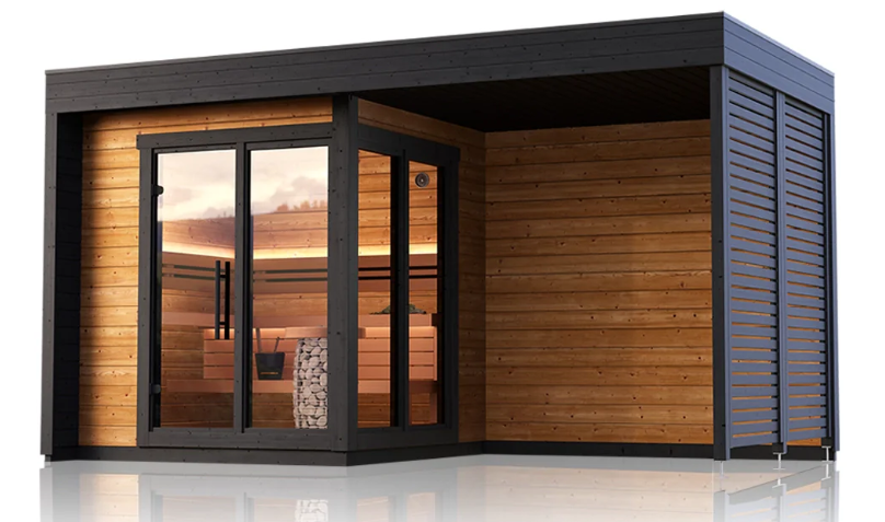 Outdoor Sauna House, Tempered Glass Door, Traditional Electric Stove, Villa Courtyard Interior detail