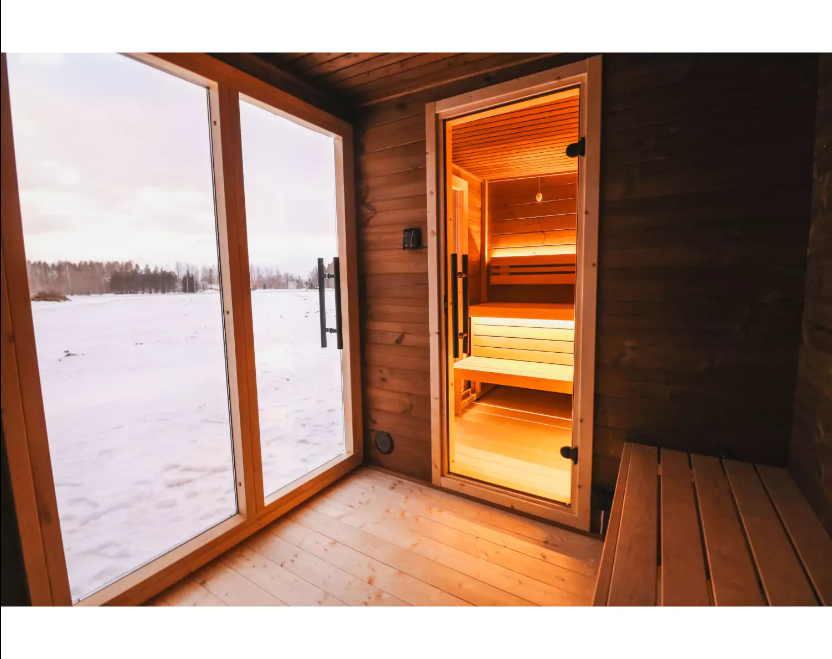 Outdoor Sauna House, Tempered Glass Door, Traditional Electric Stove, Villa Courtyard Door and glass