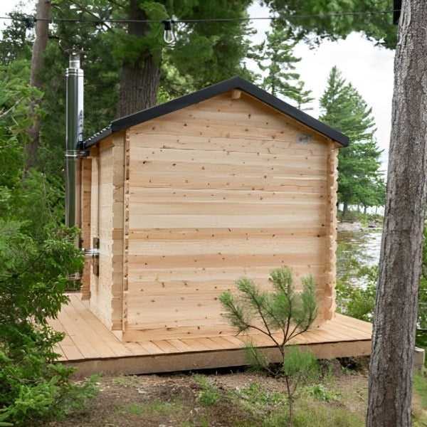 Outdoor Sauna Hut - 5-6 Person Solid Pine Wood %7C Backyard Rustic Spa Sauna Cabin with Wooden Stove Design Interior detail