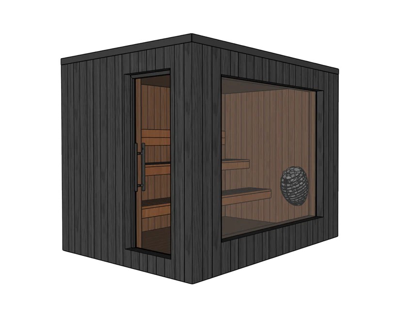 Traditional Outdoor Sauna Cabin with Stone Stove product image