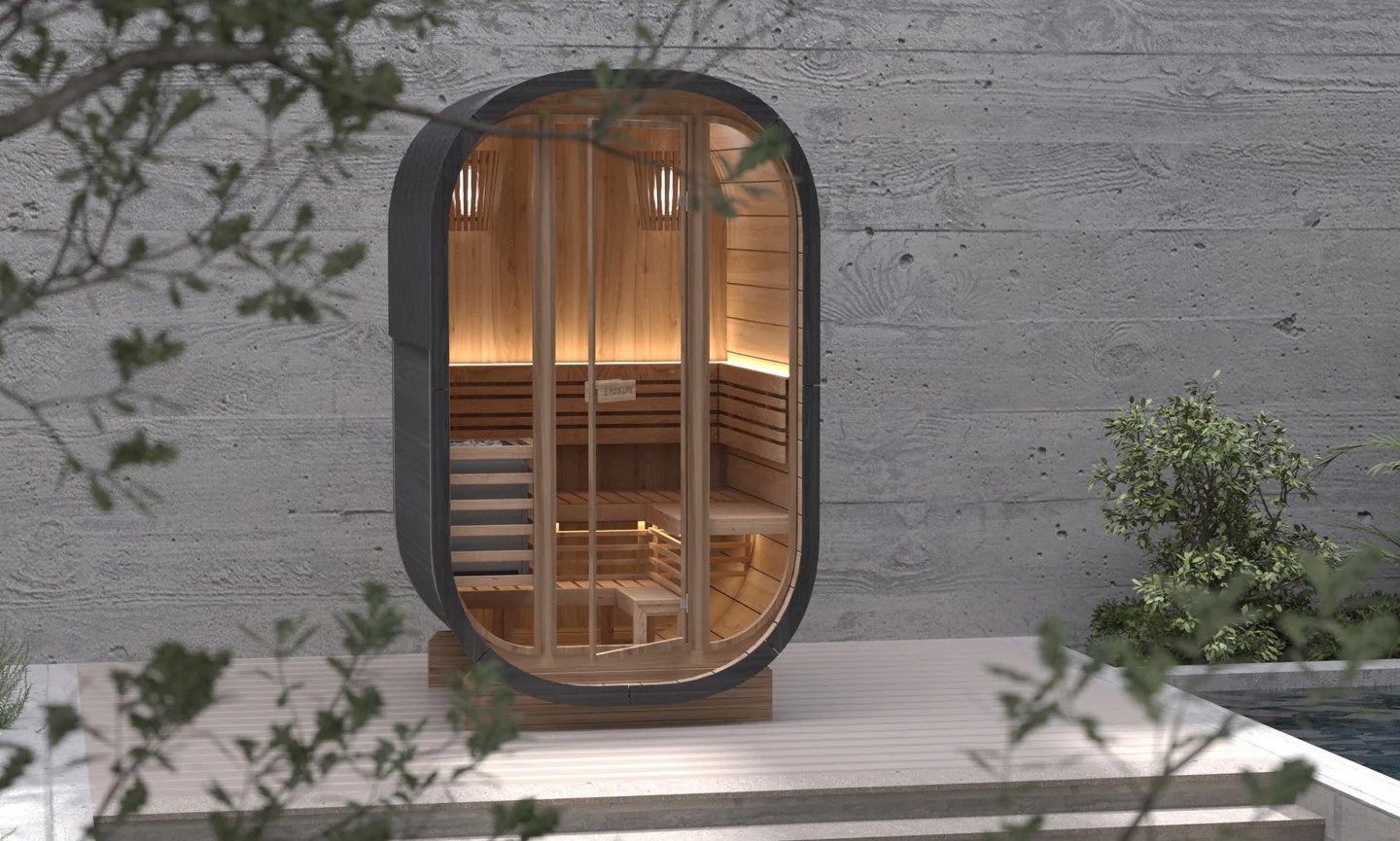 Outdoor Wooden Cube Sauna Room for Backyard Projects Front elevation