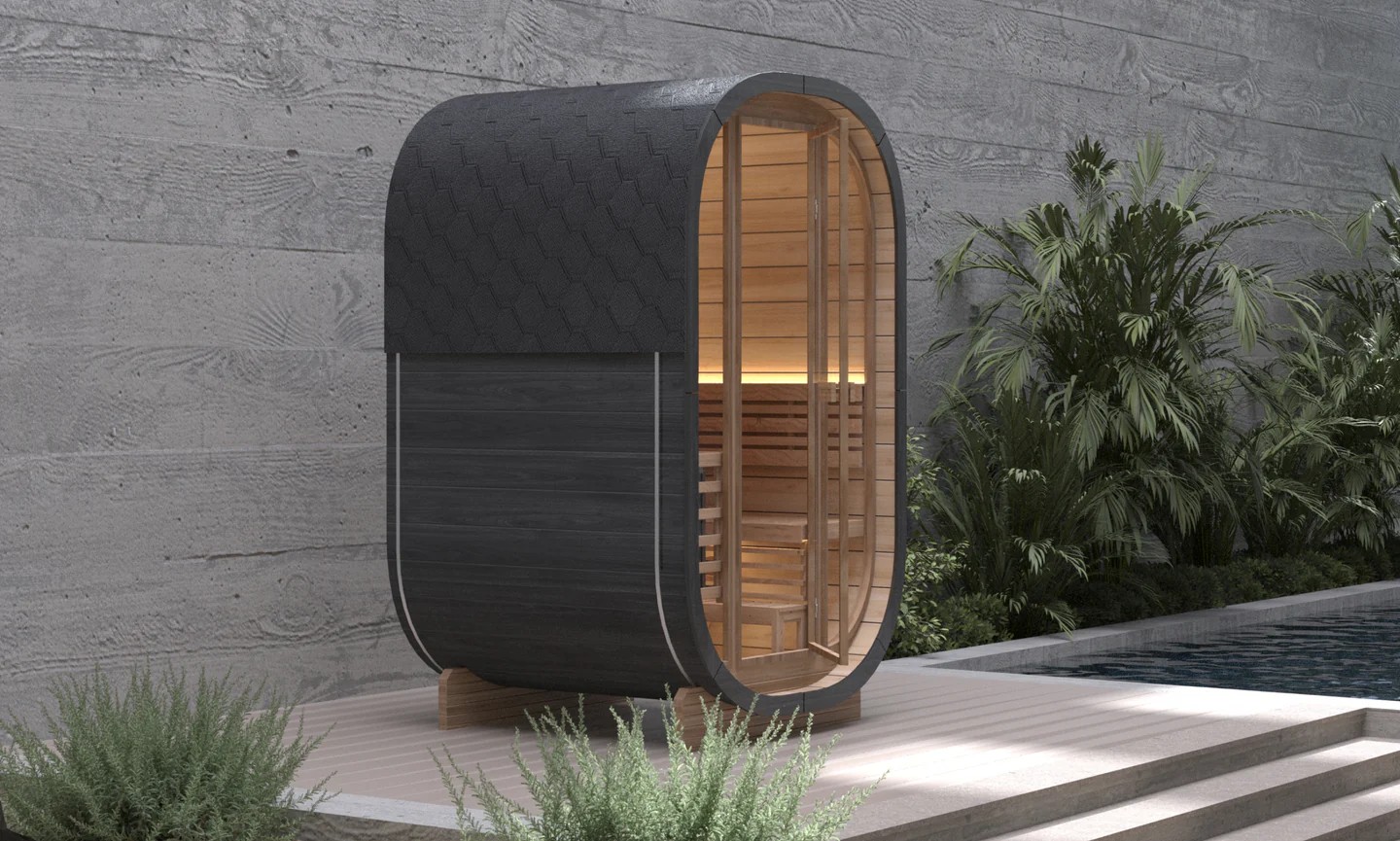Outdoor Wooden Cube Sauna Room for Backyard Projects Exterior side finish