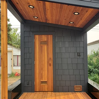 Outdoor Wooden Sauna Cabin for Hotels and Backyard Wellness Projects, OEM Sauna Factory Side profile