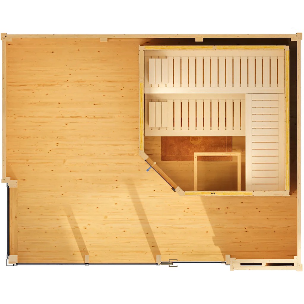 Outdoor Wooden Sauna Cabin with LED Lighting Garden Steam Sauna Room Side profile