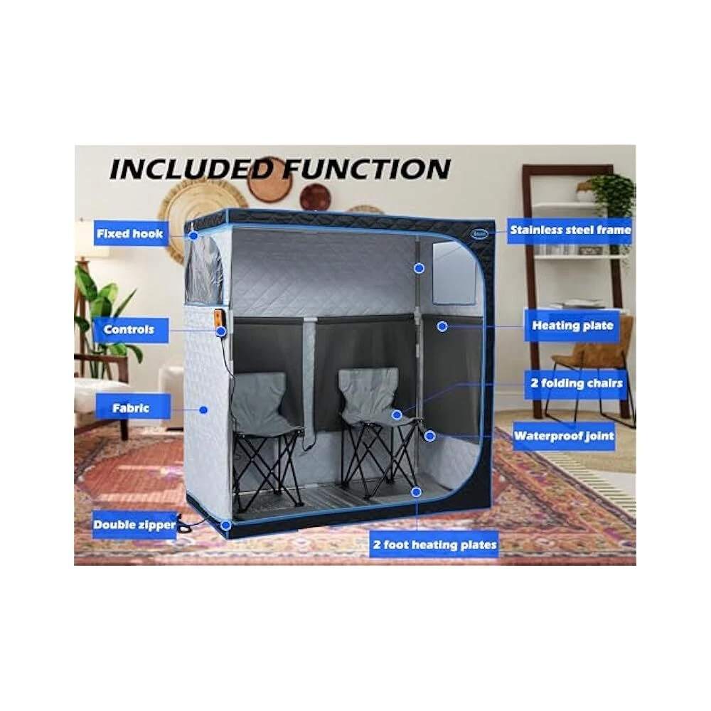 Portable Infrared Sauna Tent - 9-Level Heating, Remote Control &amp; Foldable Chair for Home Spa Detox Interior detail