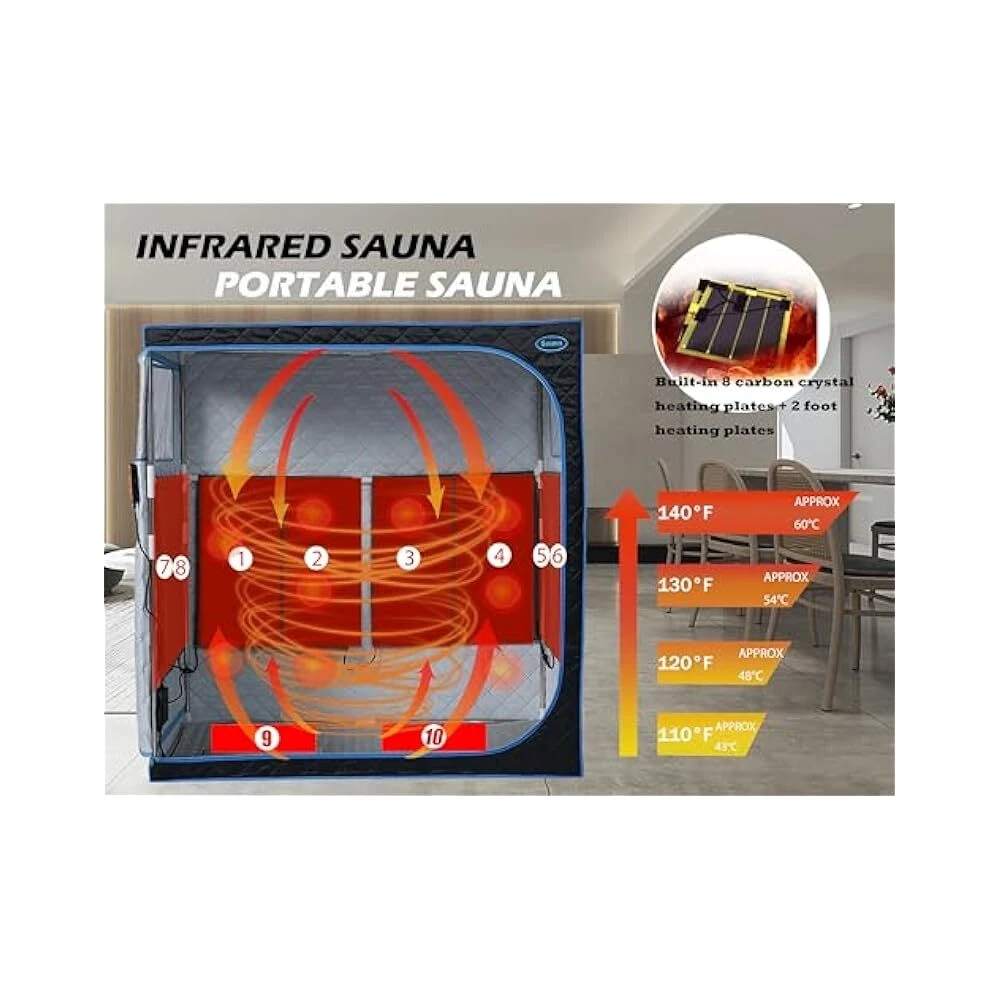 Portable Infrared Sauna Tent - 9-Level Heating, Remote Control &amp; Foldable Chair for Home Spa Detox Door and glass
