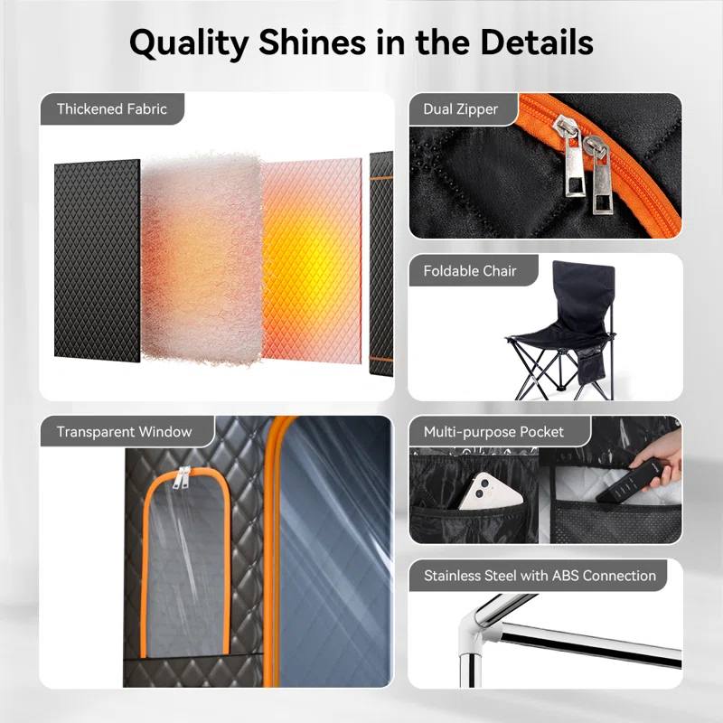 Portable One Person Home Far Infrared Steam Sauna Red Light Therapy 660nm Full Body Relaxation Tent Transom Windows 3L&amp;1100W Door and glass
