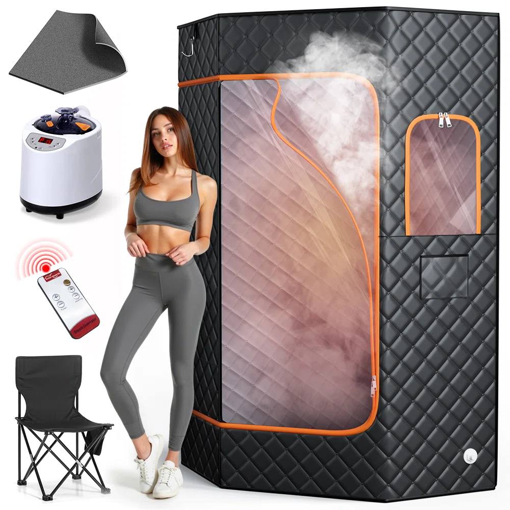 Portable One Person Home Far Infrared Steam Sauna Red Light Therapy 660nm Full Body Relaxation Tent Transom Windows 3L&amp;1100W Side profile