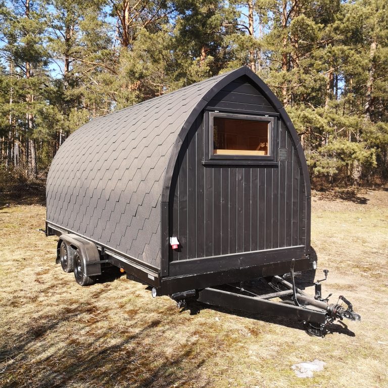 Portable Outdoor Sauna House with Trailer 2-4 Person Steam Sauna Room Side profile