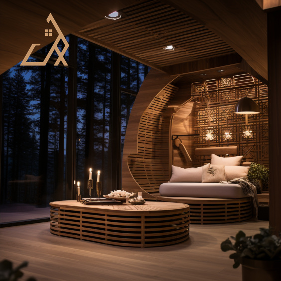 Premier Resort%27s Luxury Sauna Suites Modern Design Hemlock Solid Wood Unparalleled Relaxation Experience Interior detail