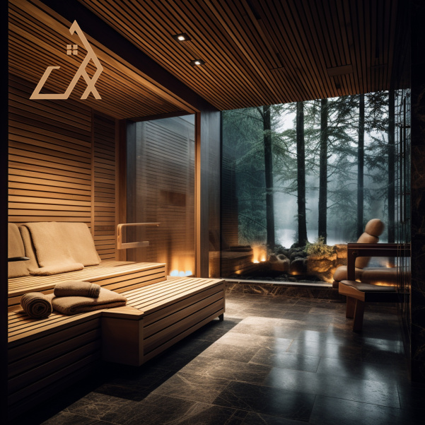 Premier Resort%27s Luxury Sauna Suites Modern Design Hemlock Solid Wood Unparalleled Relaxation Experience Door and glass