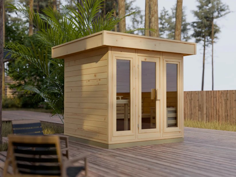 Light-Wood Outdoor Sauna Cabin with Three-Panel Glass Front CSA-572 product view 3