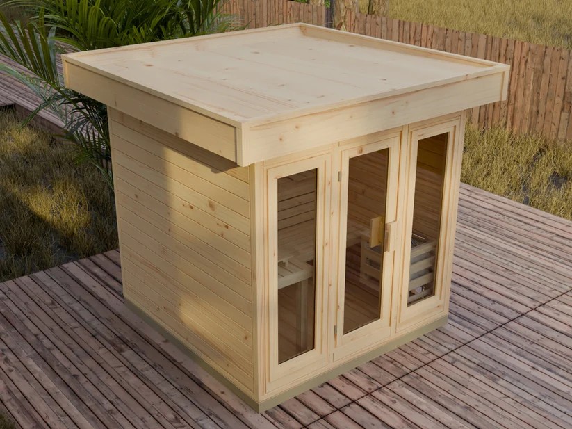 Light-Wood Outdoor Sauna Cabin with Three-Panel Glass Front CSA-572 product view 4