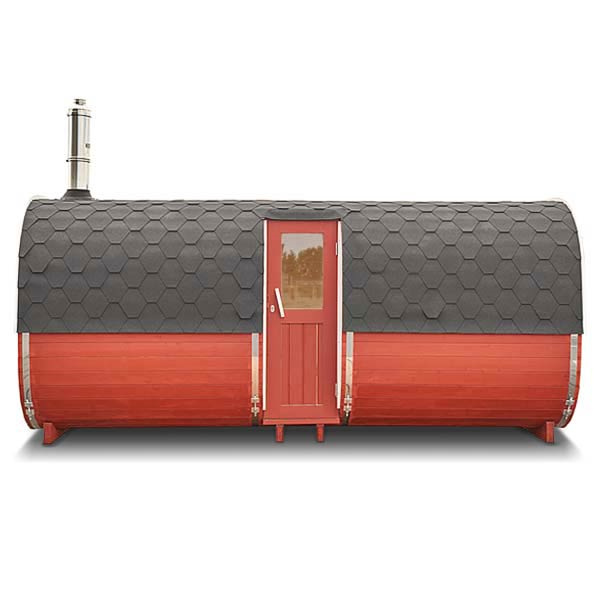 Premium Red Cedar Barrel Sauna with Full Multi-Panel Glass Room CSA-492 Side profile