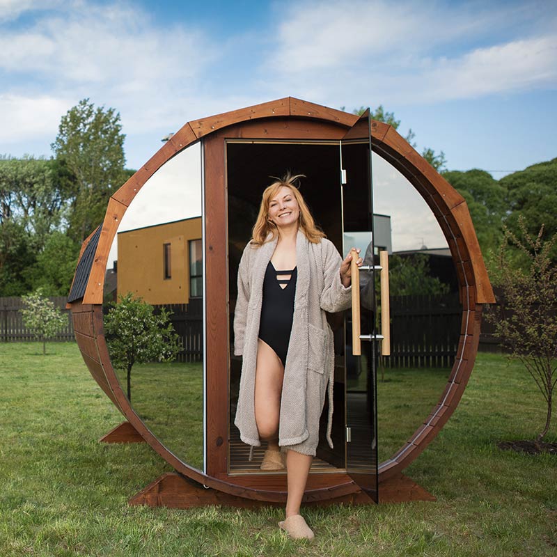 Red Cedar Outdoor Barrel Sauna CSA-153 Side profile
