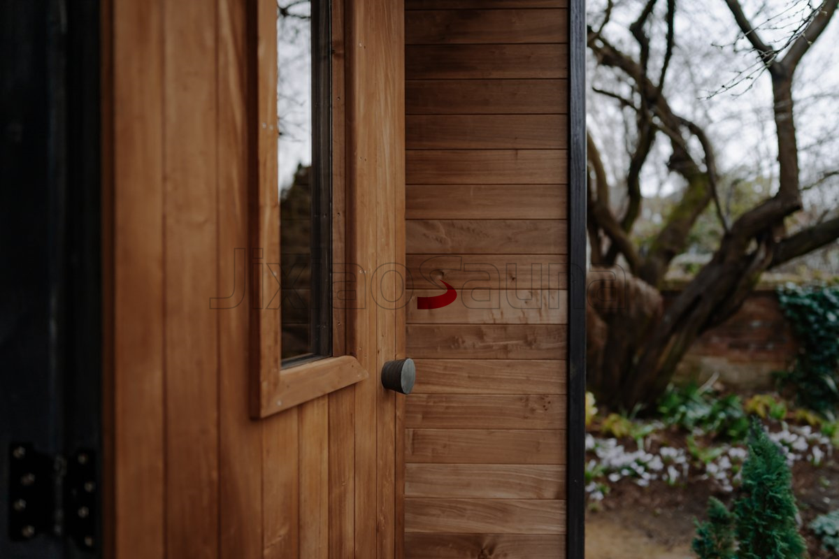 Rustic Smart Woodland Sauna Cabin Traditional Steam Room Eco-Friendly Outdoor Retreat Side profile