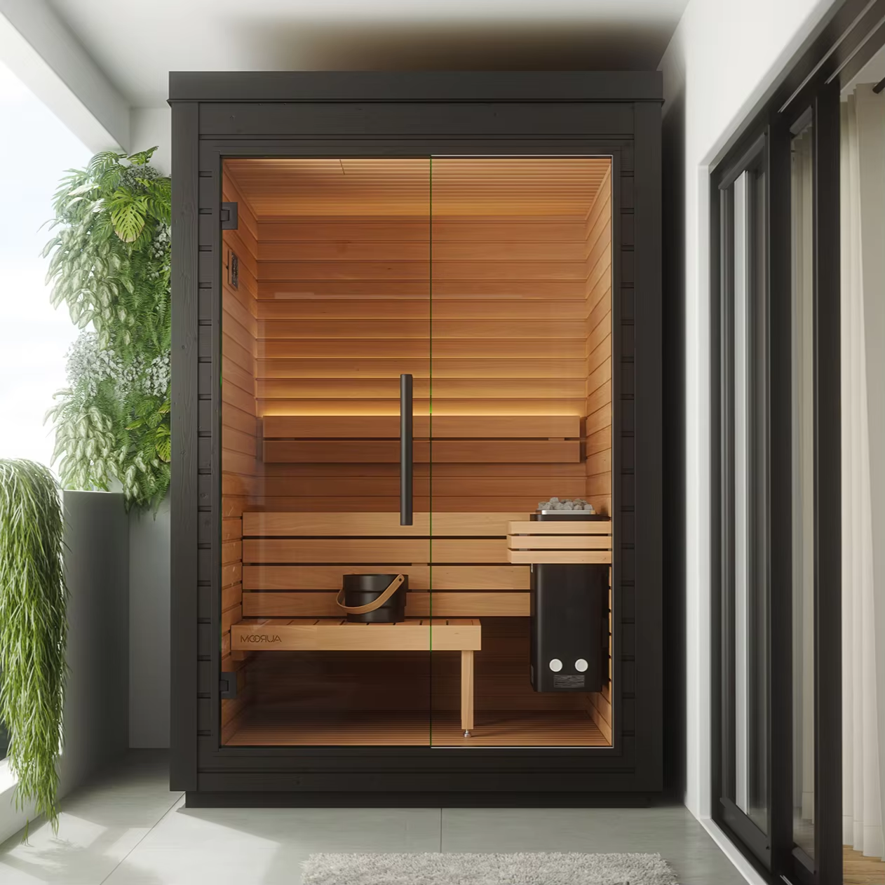 Courtyard Outdoor Steam Sauna Room Door and glass