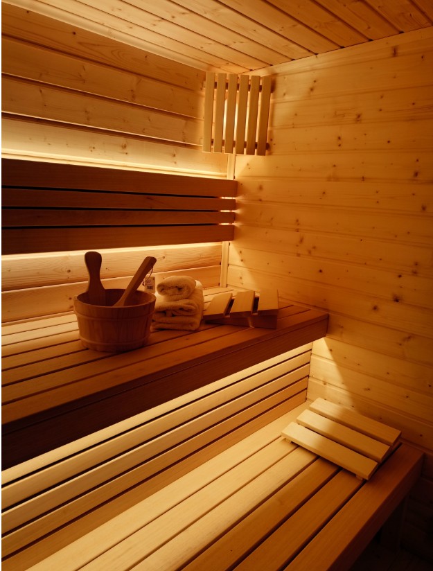 Scandinavian Backyard Prefab Sauna with Solid Wood and Glass Door Interior detail