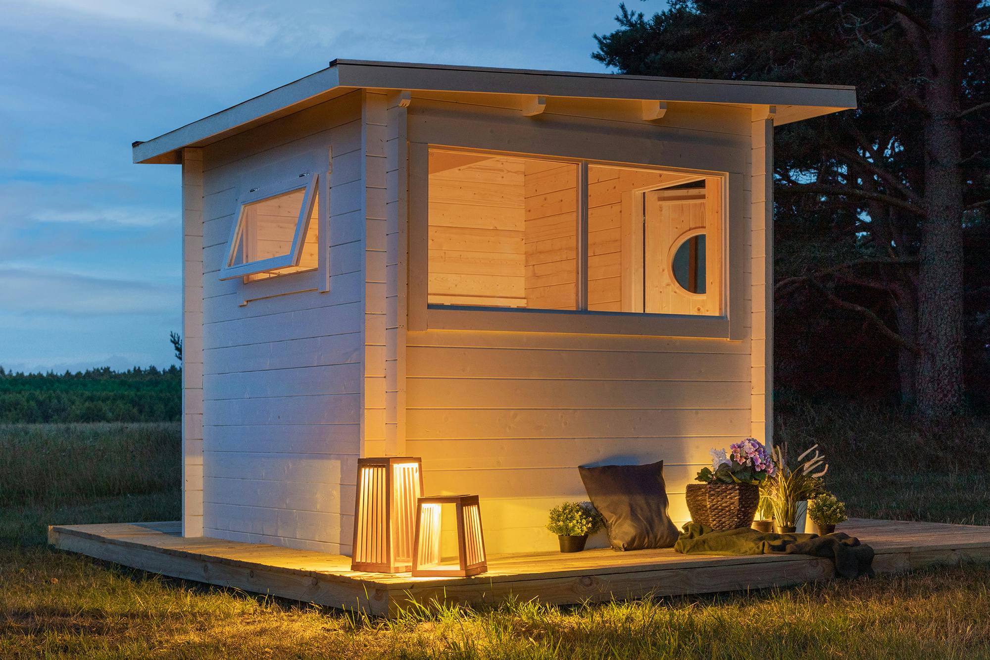 Scandinavian Style Outdoor Sauna Cabin %7C Compact Wooden Spa House with Porch Door and glass