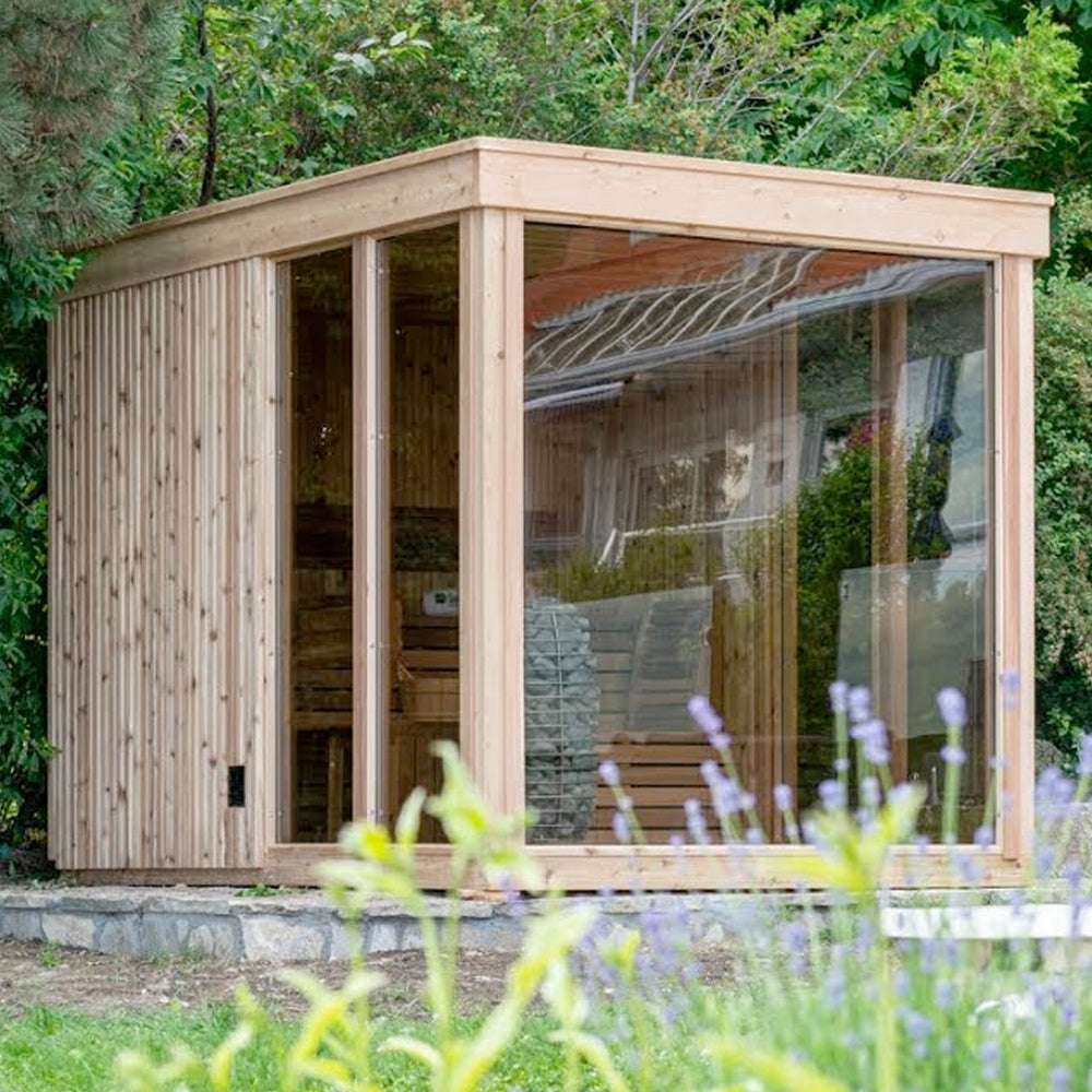 Single Person Pine Prefab Sauna Cabin for Outdoor Compact Use Side profile