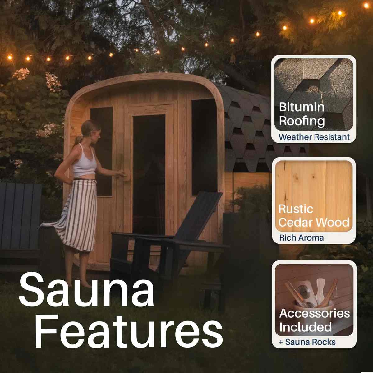 WiFi Outdoor Sauna Room with Home Temperature Control Side profile