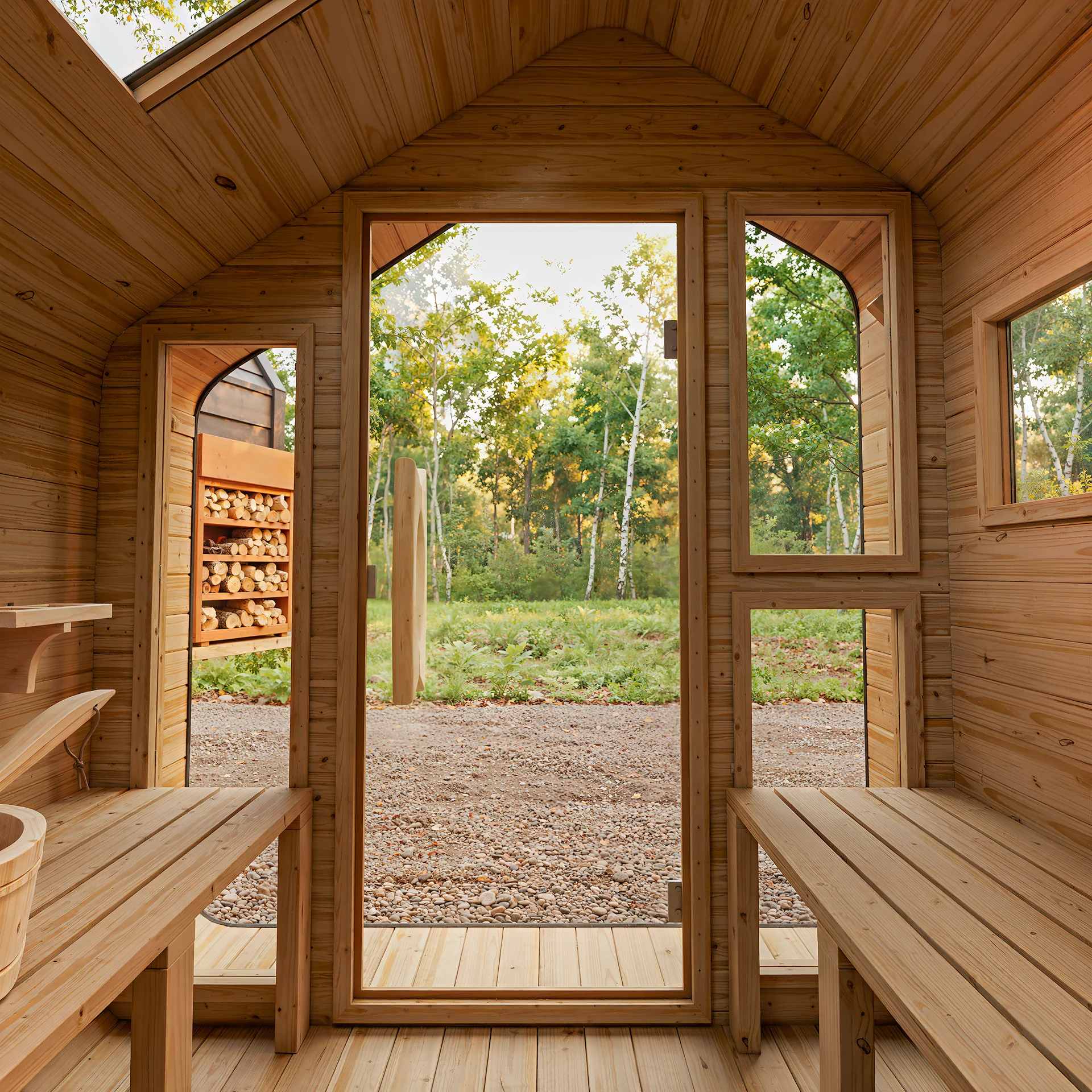 Outdoor Smart Sauna Room with Digital WiFi Control Panel Side profile