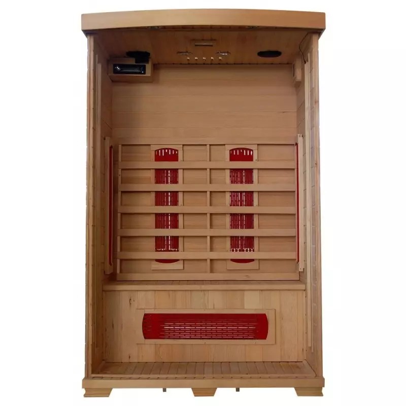 Solar Ready FIR Sauna 2-Seater Carbon Tech 60 C Max Off-Grid Design 2.5cm Cedar Wood Door and glass