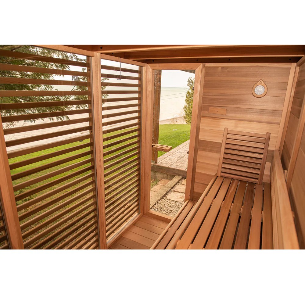 Corner-Glass Outdoor Sauna Cabin with Electric Stone Heater CSA-395 product view 3