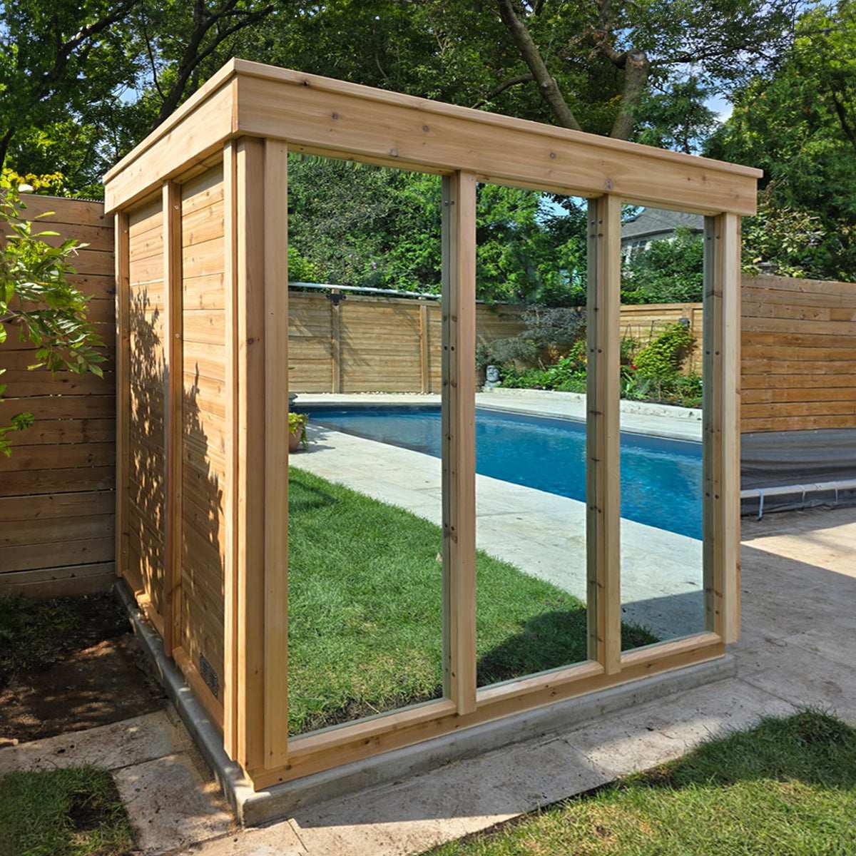 Corner-Glass Outdoor Sauna Cabin with Electric Stone Heater CSA-395 product view 4