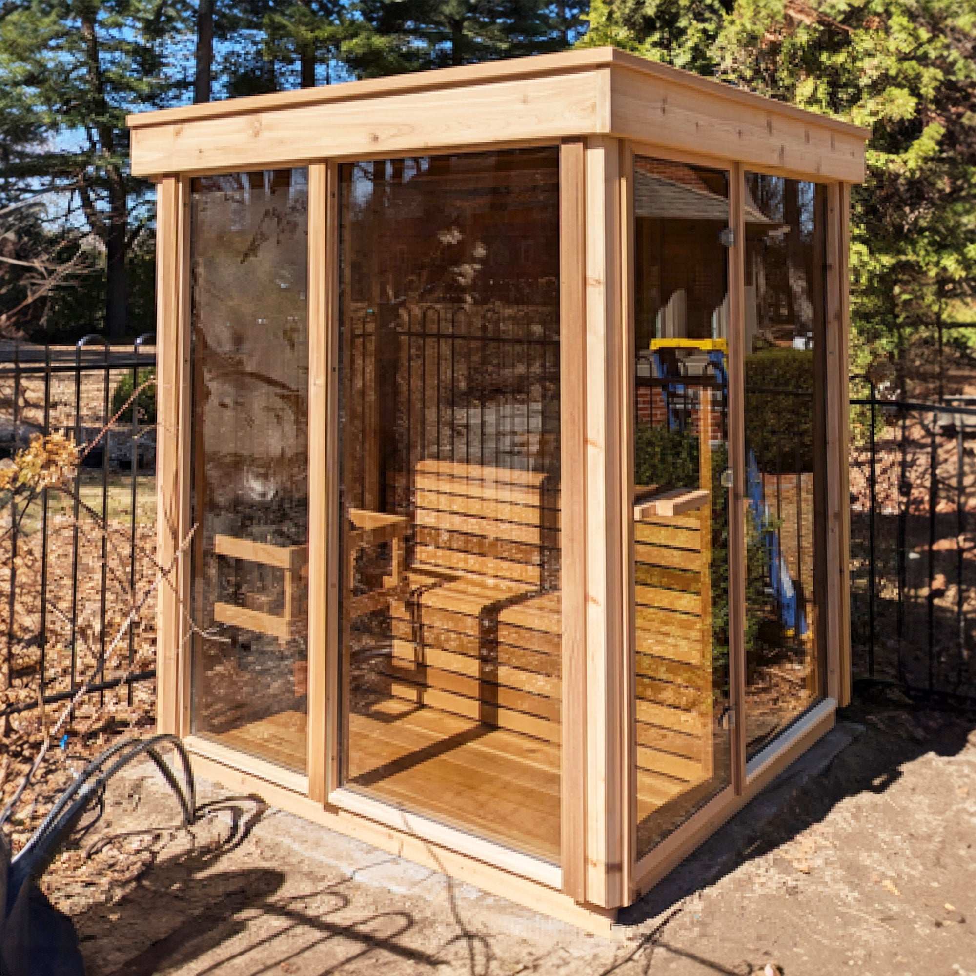 Corner-Glass Outdoor Sauna Cabin with Electric Stone Heater CSA-395 product view 5