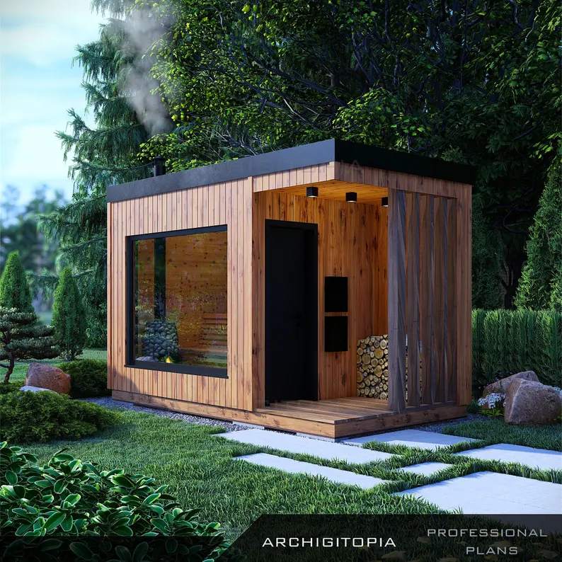 Red Cedar Outdoor Sauna CSA-357 Side profile
