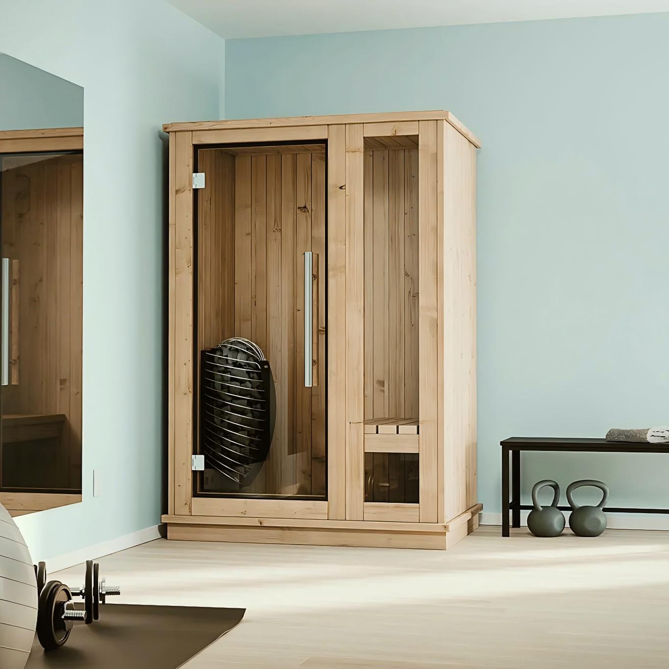 1 Person Indoor Finnish Steam Sauna with Compact Bench Interior detail