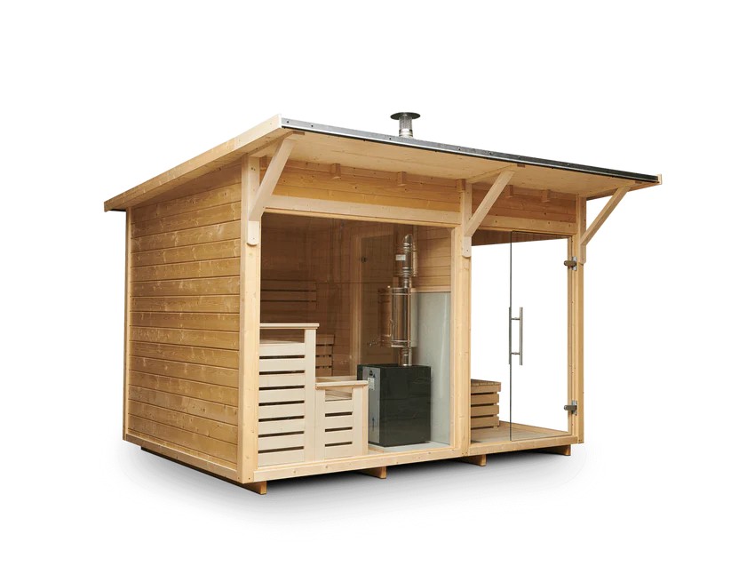 Spruce Wood Outdoor Backyard Sauna House with Internal Wood Burning Heater for Family Leisure Interior detail