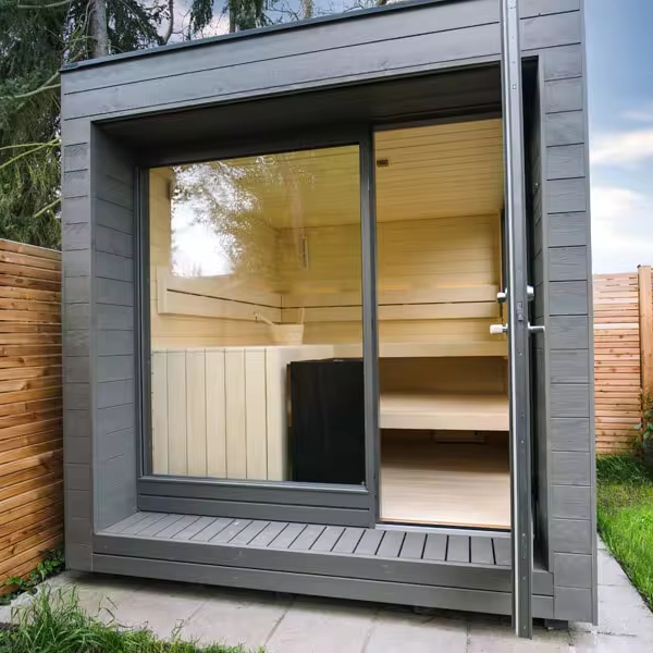 Square Outdoor Wood-Burning Mobile Sauna Container House Exterior angle